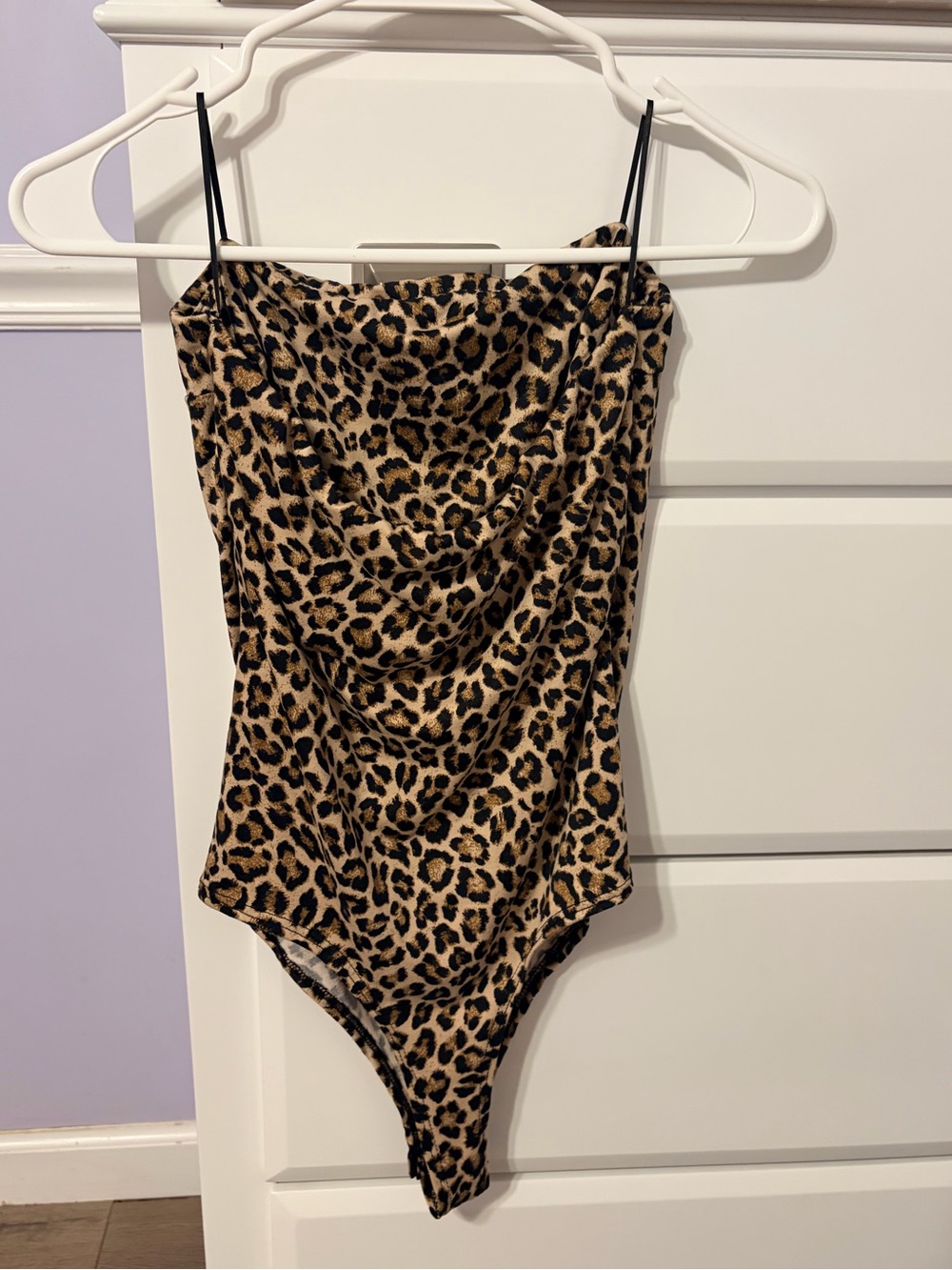 gaze Leopard Print Cowl Neck Bodysuit - Black & Brown